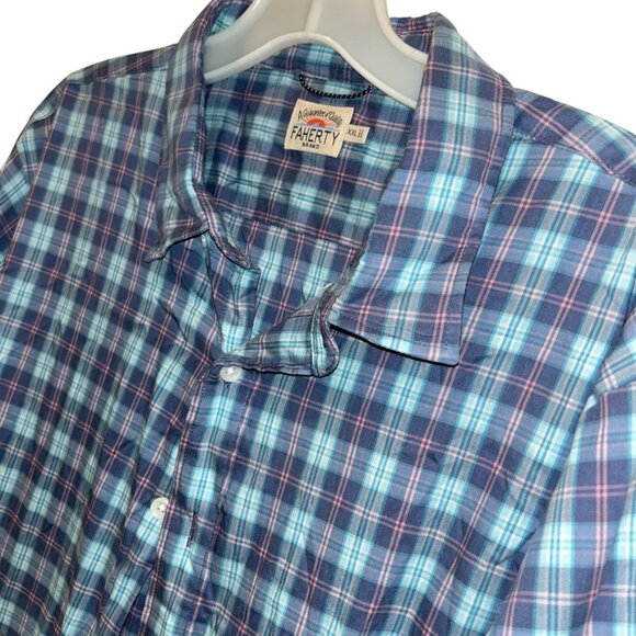 Faherty Brand light cotton turquoise blue pink plaid button down shirt XXL - Picture 3 of 3